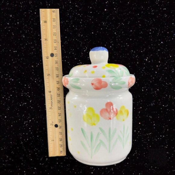 Padware Ceramic Canister Kitchen Storage Box With Painted Flowers W Lid Vintage - Picture 2 of 12